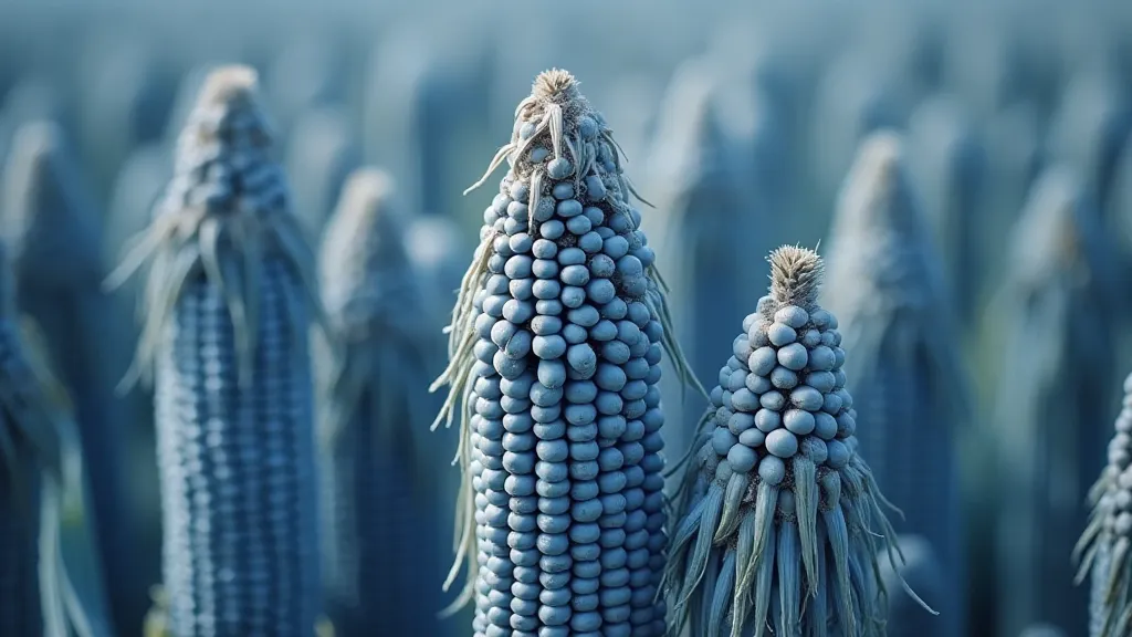 Blue Hopi corn stalks with blue-grey ears
