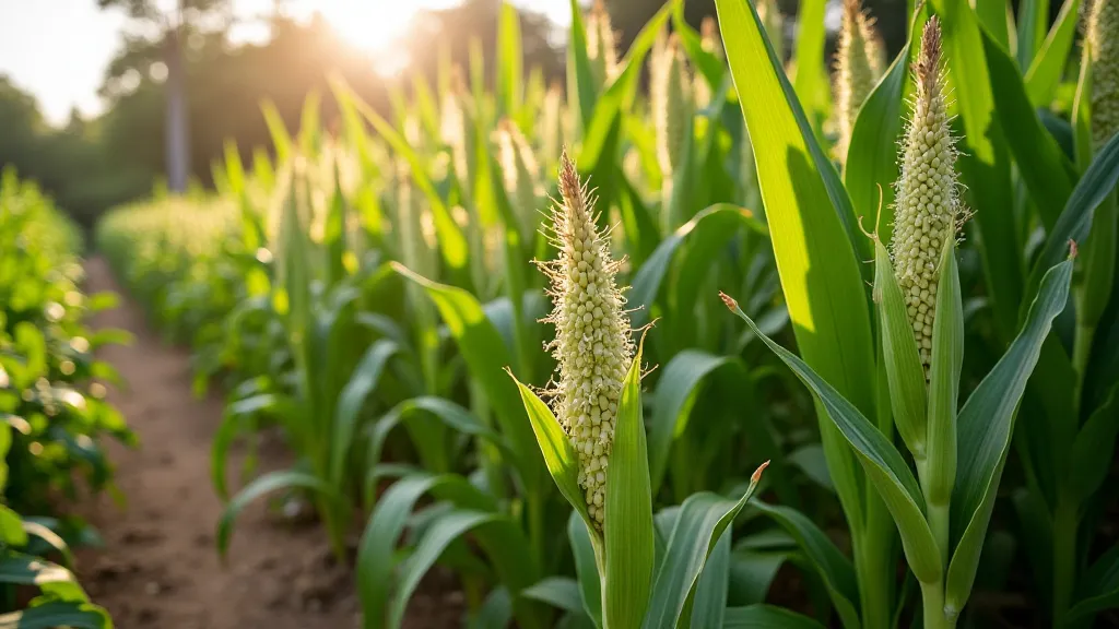 Healthy corn plants growing in a garden