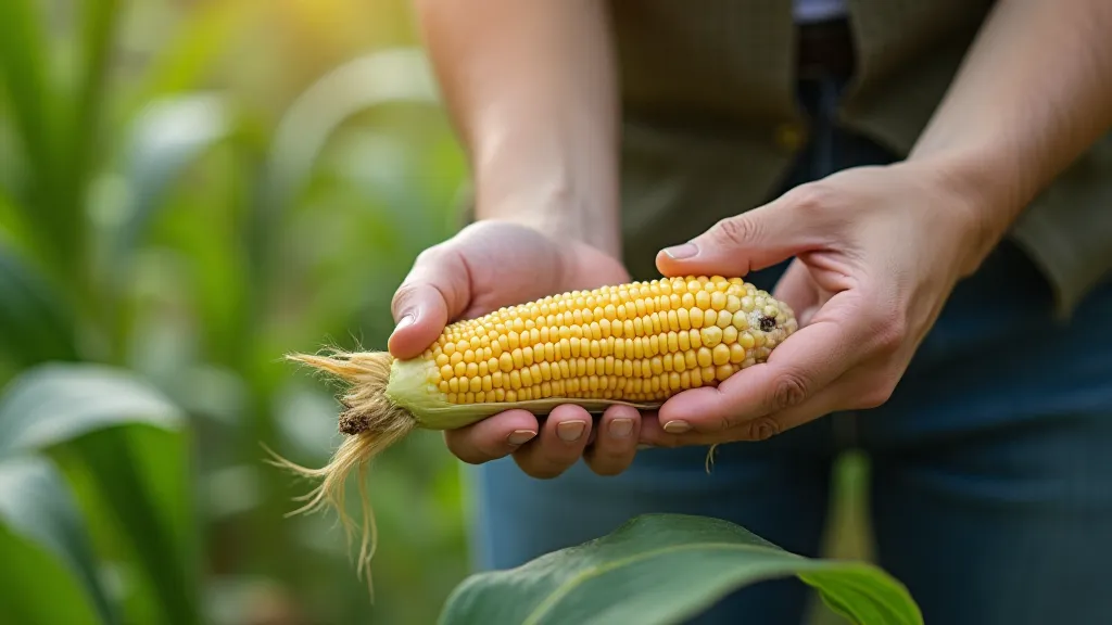 Person pollinating corn
