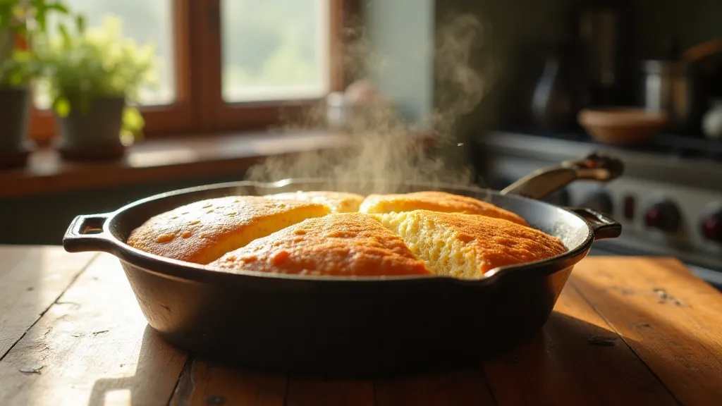 Golden cornbread in a cast iron skillet