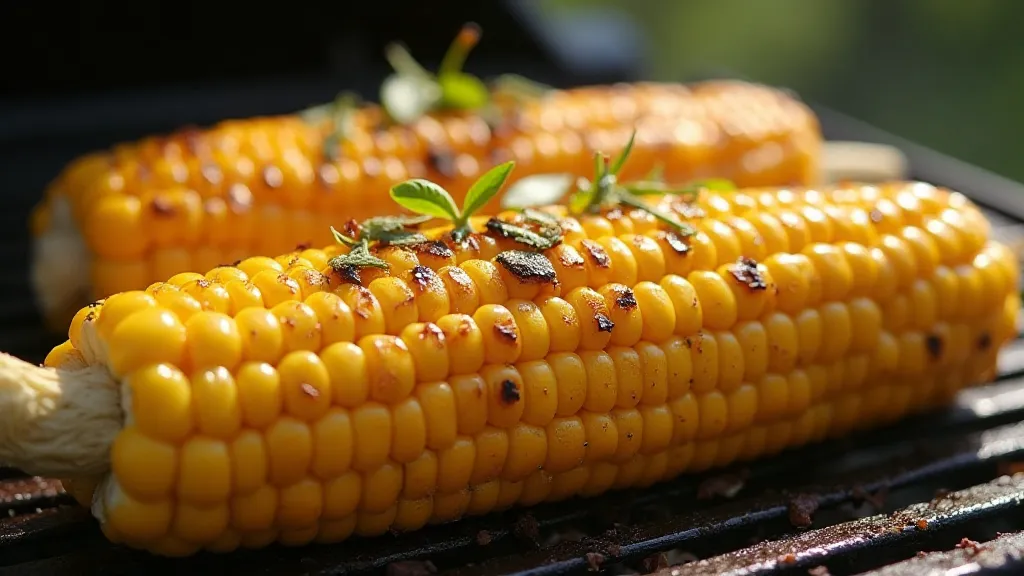 Grilled heirloom corn on the cob with herb butter