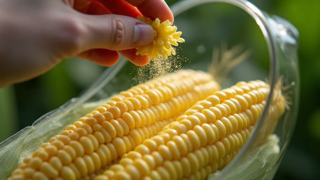 Hand pollinating corn with tassel