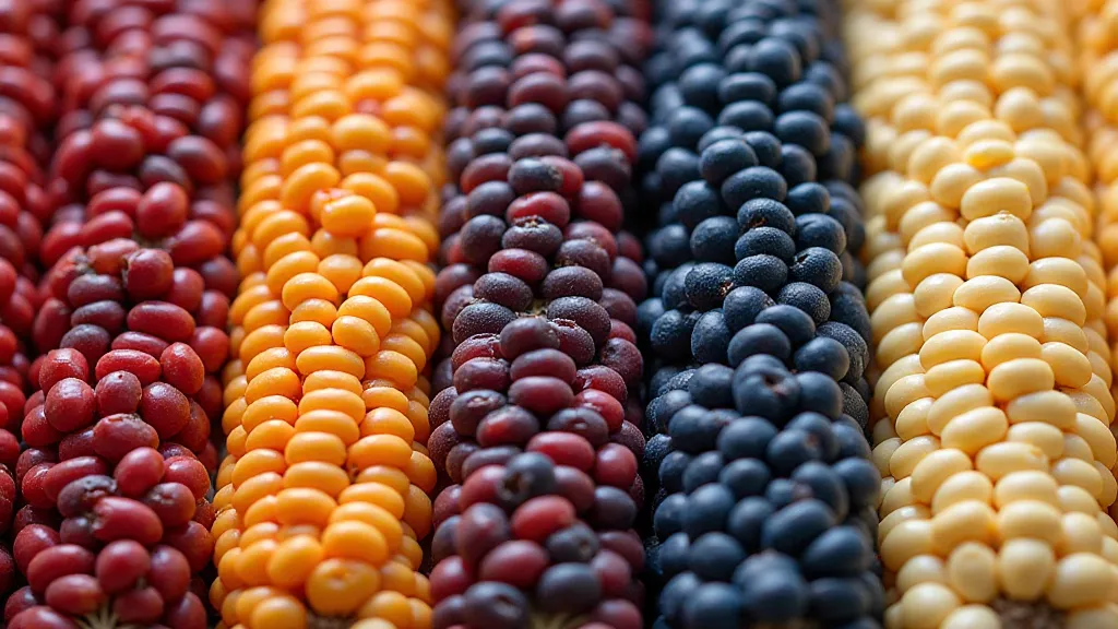 Display of colorful heirloom corn kernels