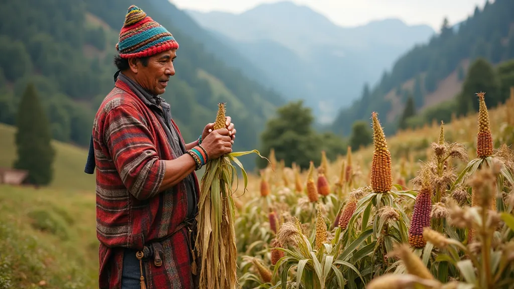 Indigenous farmer harvesting heirloom corn