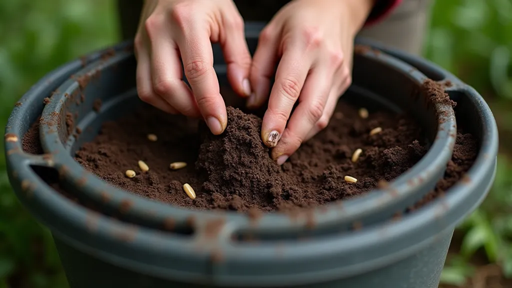 Planting corn seeds in a container