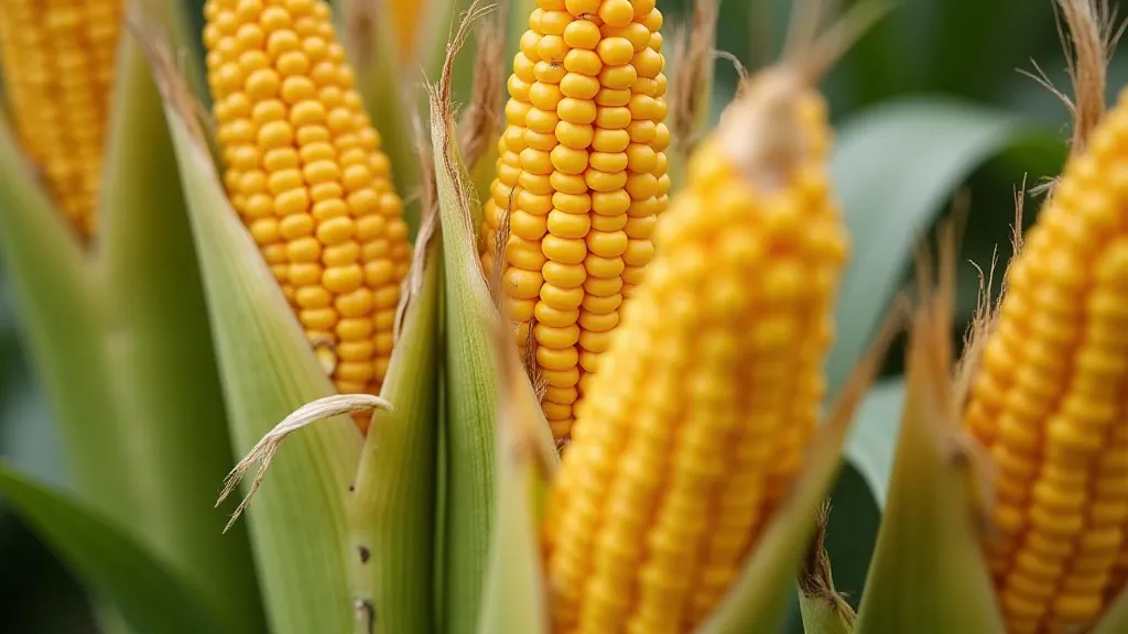 Ripe ears of Wapsie Valley sweet corn on the stalk